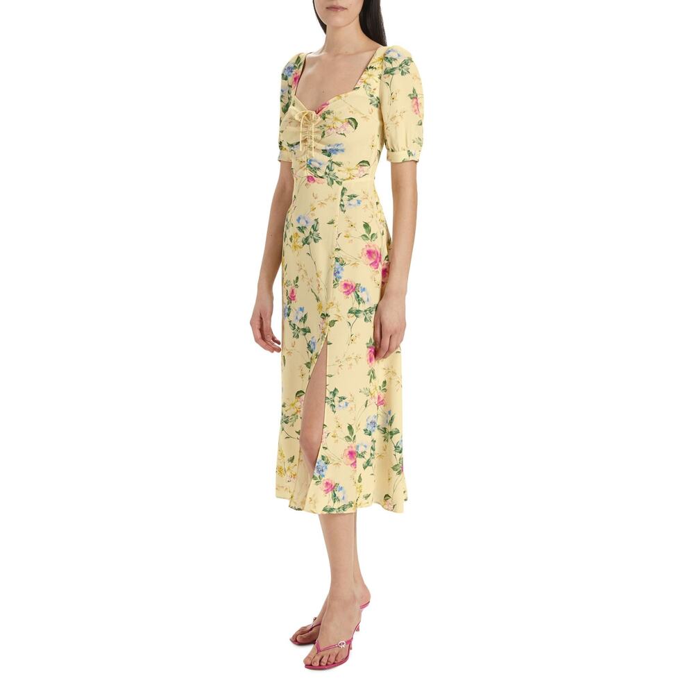 Favorite Daughter The Vineyard Floral Ruched Puff-Sleeve Smocked Midi Size 18